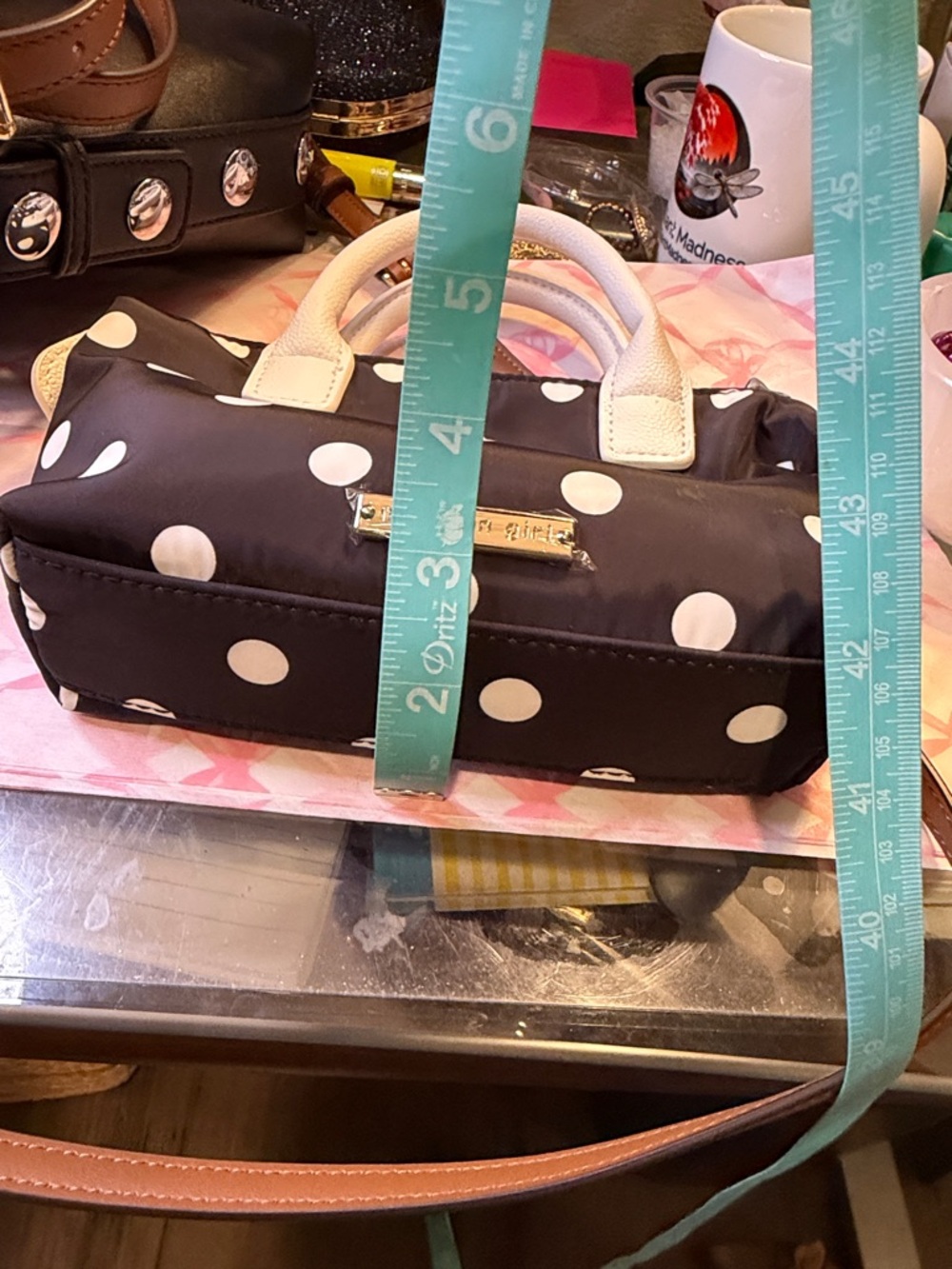 Madden Girl Polka Dot Mini Tote Bag in Black and White - Picture 7 of 7
